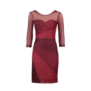 Clips Red Mesh Panel Striped Bodycon Midi‎ Dress 46 / US 10